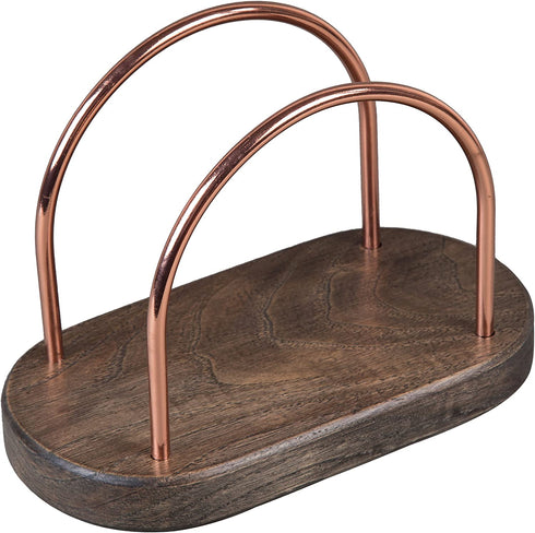 Creative Home 50303 Chestnut Wood with Copper Plated Wire Tabletop Napkin Holder Stand Tissue Paper Dispenser, 4" x 7-1/4" x 5-1/4" H, Brown