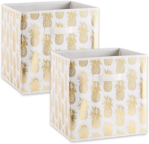 DII Foldable Fabric Storage Containers (13x13x13) Pineapple Gold-Set of 2, Large (2), White