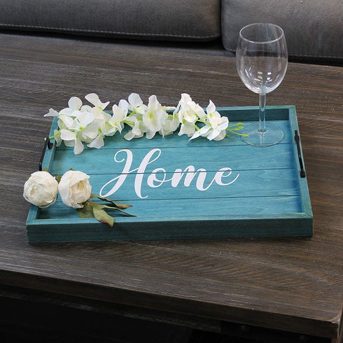 Elegant Designs, Blue Wash Home Decorative Wood Serving Tray w/Handles, 15.50" x 12"
