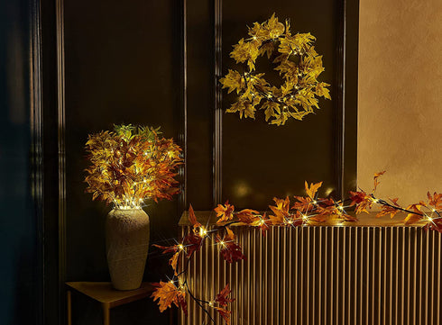 LITBLOOM Lighted Branches with Timer Battery Operated 25IN 24 LED, Green Maple Tree Branches Lights for Indoor Outdoor Home Fall Thanksgiving Halloween Christmas Holiday Decoration