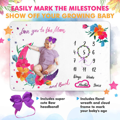 Growy Baby Milestone Blanket for Baby Girl Gifts - Nursery Decor Baby Monthly Milestone Blanket Girl - Newborn Baby Shower Flannel Fleece Girl Milestone Blanket - 60"x40"