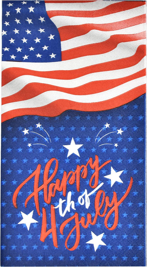 100 Happy 4th of July Patriotic Guest Napkins 3 Ply Disposable Paper Pack Elegant Holiday American Flag Dinner Hand Towel Napkin Red Blue White Star & Stripes Celebrate Banquet Party Decorative Towels