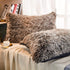 JAUXIO Faux Fur Decorative Throw Pillow Shams 2 Pack Luxury Shaggy Pillowcases Crystal Velvet Reverse King Size (Dark Grey Ombre, 20 X 36 Inches)