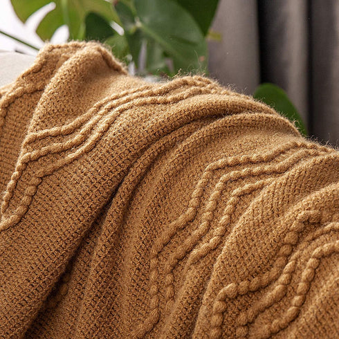 MIULEE Brown Throw Blanket for Couch,Boho Bed Decor Knitted Outdoor Blankets Throw Size with Tassels Cozy Woven for Sofa Home Chair Wave Pattern 50" x 60" Inches