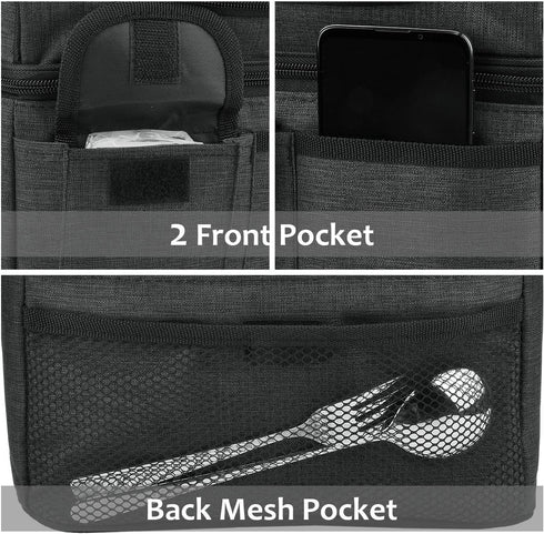 Tirrinia Insulated Lunch Bag, Leakproof Thermal Bento Cooler Tote for Women and Men, Dual Compartment with Shoulder Strap, 10.3" x 7.5" x 8.6", Black