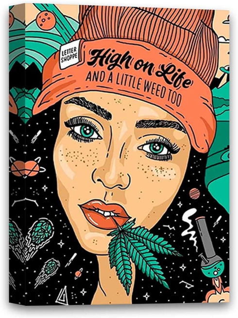 Funny Ugly Christmas Sweater Weed Canvas Wall Art Rasta Girl Home Decor Prints 8" x 12"