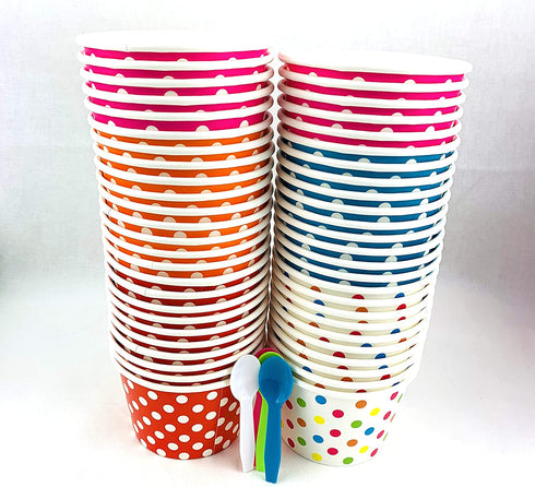 Worlds Paper Ice Cream Cups With Plastic Spoons Polka Dot Paper Yogurt Cups 8oz Mix 50 Set