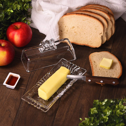 Bezrat Glass Butter Dish | Premium Butter Dish with Lid and Easy Grip Handle | Easy to Use and 100% Food Safe - Dishwasher Safe | Flower Addition