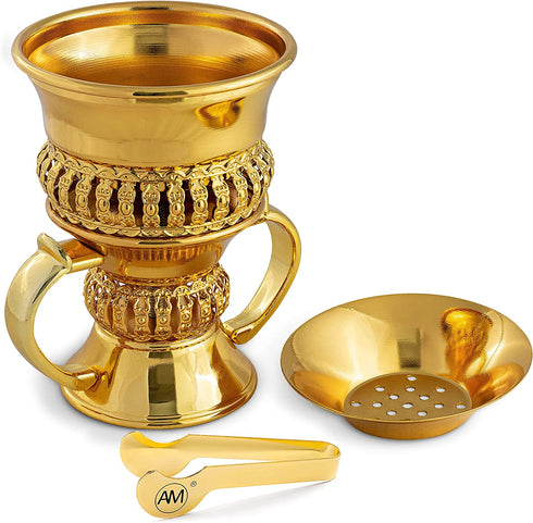 AM Regal Metal Incense Burner - Bakhoor Burner Mubkhara Frankincense Insence Burner - Ideal for Yoga, Spa & Aromatherapy (Gold)