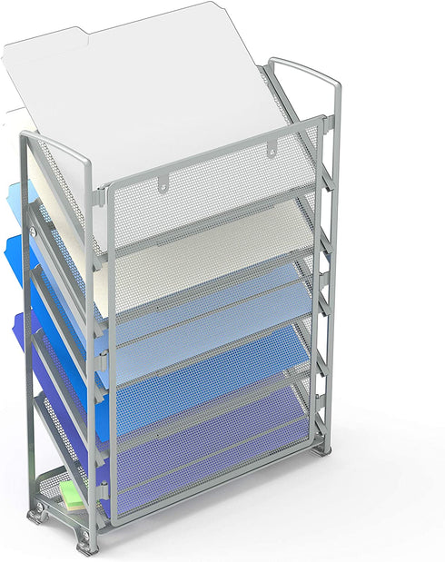 SimpleHouseware 6 Tier Wall Mount Document Letter Tray Organizer, Silver