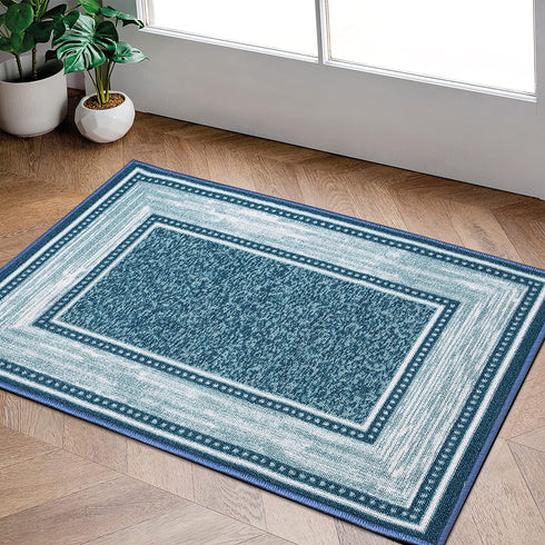 Ottomanson Ottohome Collection Contemporary Bordered Design Rubberback Area Rug, 2'3" x 3', Blue