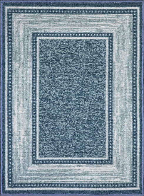 Ottomanson Ottohome Collection Contemporary Bordered Design Rubberback Area Rug, 2'3" x 3', Blue