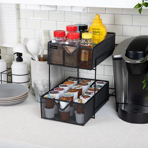 Mind Reader 2 Tier Metal Mesh Storage Baskets Organizer, Home, Office, Kitchen, Bathroom, Black