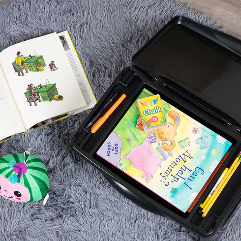 Mind Reader LAPSTOR-BLK Folding Lap, Portable Laptop Desk, Breakfast, Bed Table, Serving Tray with Extra Storage Space for Books, Files, Docs, School Supplies and More, for Kids, Adults, Black