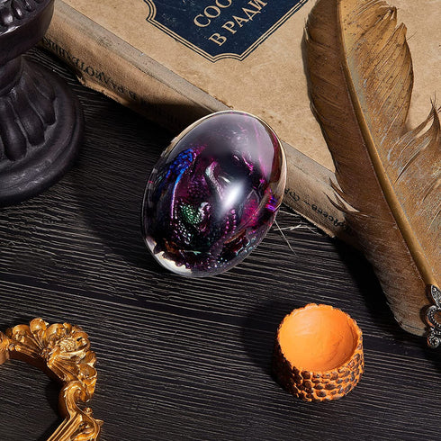 Dragon Egg Ornament, Crystal Transparent Resin Dragon Statue Egg, Exquisite Dragon Egg with Circular Base for Living Room, Bedroom, Office Outdoor Indoor Decoration (Chic Style)