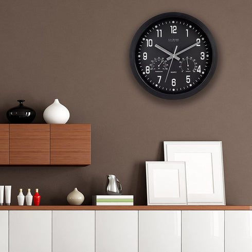 La Crosse 404-2631 12" Black Analog Clock with Temp & Humidity