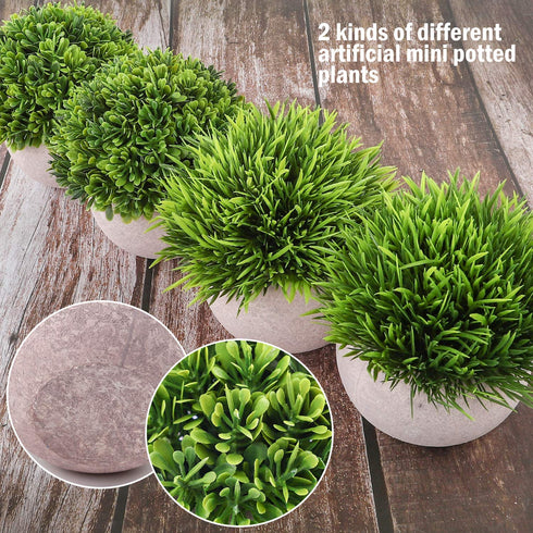 CEWOR 4 Packs Artificial Potted Plants Bathroom Home Office Decor Mini Fake Greenery Faux Topiary Shrubs Plants for Desk Decoration