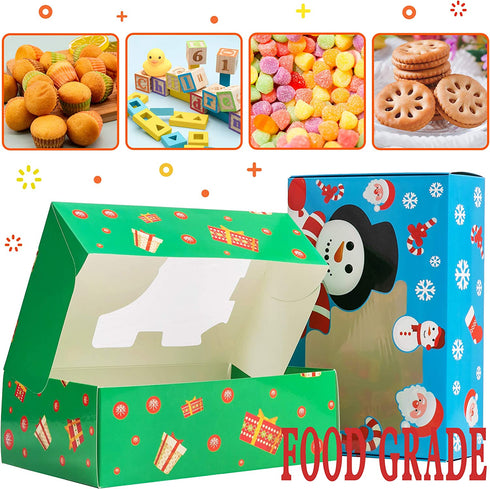 Funnlot Christmas Cookie Boxes Christmas Treats Container With Window 20PCS Christmas Treat Cookie Holiday Candy Box Christmas Baking Boxes Reindeer Santa Snowman Gingerbread Cookie Boxes