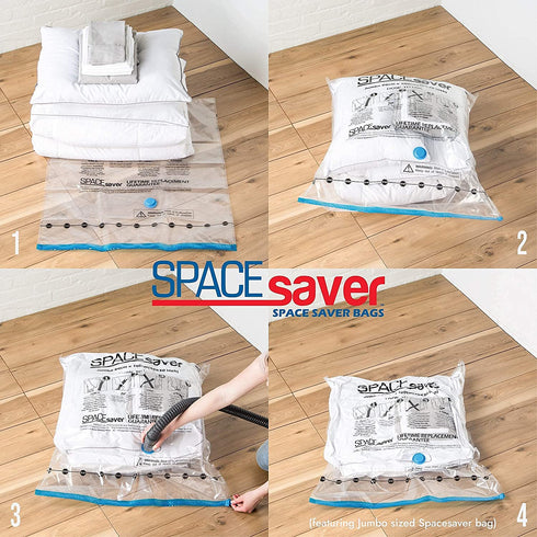 Spacesaver Premium Vacuum Storage Bags. 80% More Storage! Hand-Pump for Travel! Double-Zip Seal and Triple Seal Valve! Vacuum Sealer Bags for Comforters, Blankets, Bedding, Clothing! (Medium 4-Pack)
