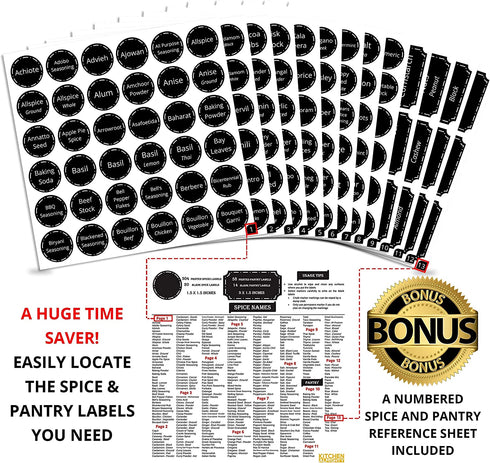 16 Glass Spice Jars Complete Set: 667 Chalkboard & Clear Printed Spice & Pantry Labels - Premier 8 fl Oz Empty Square Bottles w/ Pour/Sift & Coarse Shakers & Airtight Caps - Silicone Funnel Included