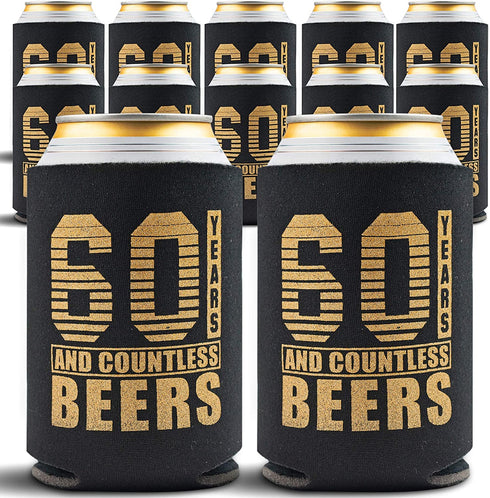 60th Birthday Decor and Party Favors, Beverage Sleeves Gift for Dad's 60th Birthday Party, Decorations and Party Supply, 60s Birthday Decorations for Men, 12-Pack, Black & Gold