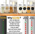 16 Glass Spice Jars Complete Set: 667 Chalkboard & Clear Printed Spice & Pantry Labels - Premier 8 fl Oz Empty Square Bottles w/ Pour/Sift & Coarse Shakers & Airtight Caps - Silicone Funnel Included