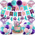 Mermaid Party Supplies Birthday Decorations, Happy Birthday Banners, Pom Poms Flowers, Hanging Swirl, Inflatable and Reusable Foil Balloons for Girl's Birthday Party and Baby Shower Party Decorations