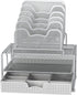 SimpleHouseware Mesh Desk Organizer with Sliding Drawer, Double Tray and 5 Stacking Sorter Sections, Silver