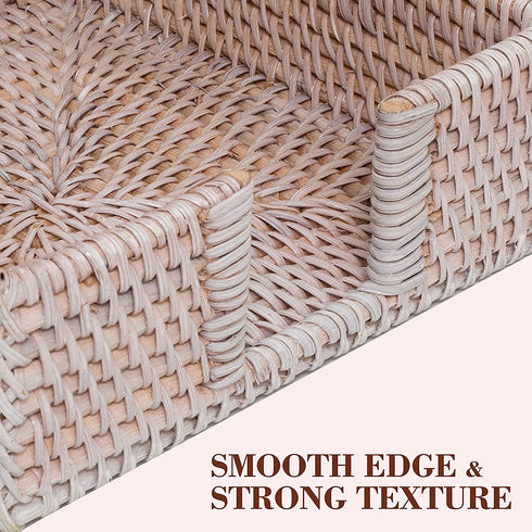 Rattan Napkin Guest Towel Holder For Kitchen 7.5 x 7.5 x 2.5 inches Square Wicker Tissue Paper Holder Caddy for Dining Table Flat Woven Boho Napkins Dispenser for Dinner (Luncheon, White Wash)