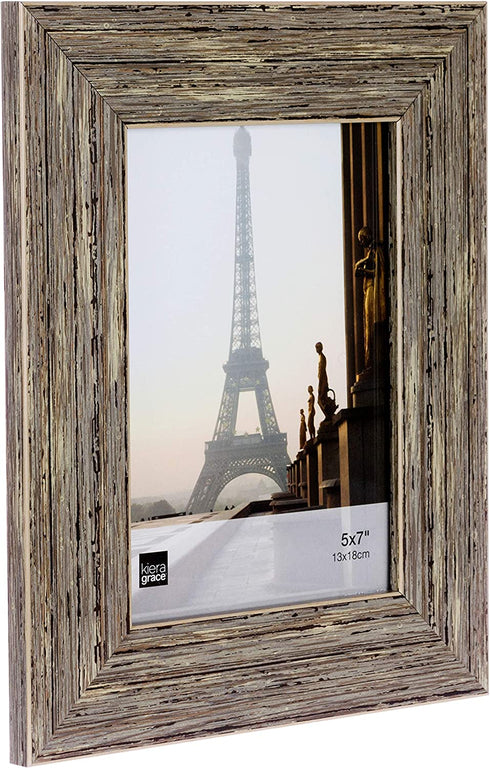Kiera Grace Emery Resin Unique Farmhouse Picture Frame, 5" x 7", Weathered Grey