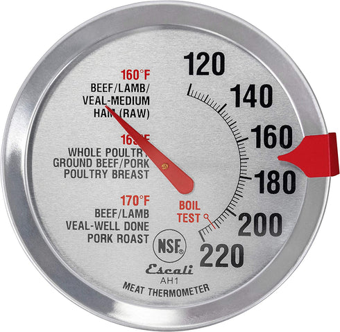 Escali AH1 NSF Certified ProAccurate Oven Safe Meat Thermometer, Extra Large Dial, Silver