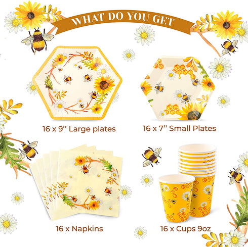 Bee Party Supplies Bumble Bee Party Decorations Sunflower Includes Dinner Plates Dessert Plates Cups Napkins For Birthday kids Baby shower Parties Serves 16