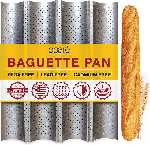 Baguette Pan for Baking - 15" x 13" Nonstick Perforated Italian Loaf Mold - Long French Bread Baker's Tray - Sourdough Roll Proof & Bake Rack by Eparé