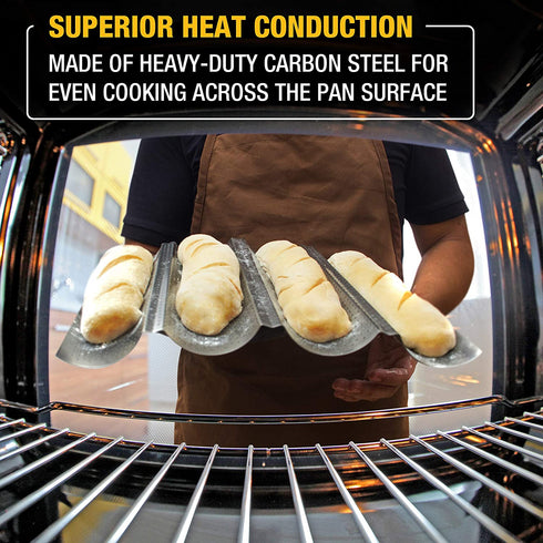 Baguette Pan for Baking - 15" x 13" Nonstick Perforated Italian Loaf Mold - Long French Bread Baker's Tray - Sourdough Roll Proof & Bake Rack by Eparé