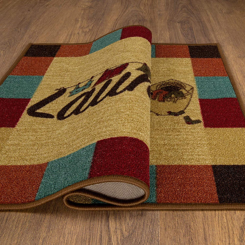 Ottomanson Laundry Collection Checkered Border Rubberback Area Rug/Mat, 2'3" x 3', Multicolor