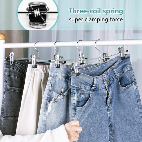 IEOKE Pant Hangers, 20 Pack Skirt Hangers with Clips Metal Trouser Clip Hangers for Heavy Duty Ultra Thin Space Saving
