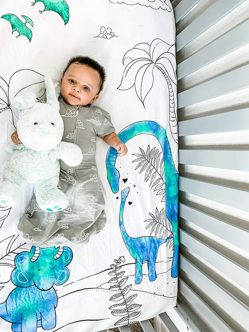 JumpOff Jo - Fitted Crib Sheet, Super Soft 100% Cotton Sheet for Standard Crib Mattresses and Toddler Beds, 28 in. x 52 in. - Blue Dinosaur