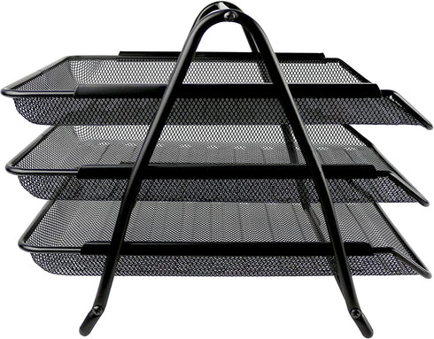 Greenco Paper Tray Mesh 3 Tier Document, Letter, Paper, Desk Organizer, Black