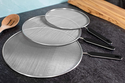 Grease Splatter Screen For Frying Pan Cooking - Stainless Steel Splatter Guard Set of 3-8", 10" and 11" inch - Super Fine Mesh Iron Skillet Lid- Hot Oil Shield to Stop Prime Burn (3, 8",10",11")