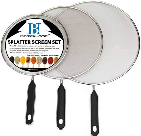 Grease Splatter Screen For Frying Pan Cooking - Stainless Steel Splatter Guard Set of 3-8", 10" and 11" inch - Super Fine Mesh Iron Skillet Lid- Hot Oil Shield to Stop Prime Burn (3, 8",10",11")
