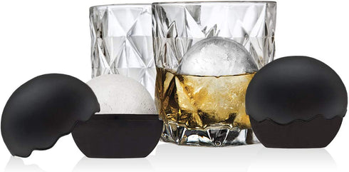 Whiskey Barware Set - 2 Old Fashion Tumbler Glasses with 2 Chilled Whisky Ice Ball Molds