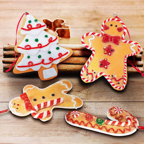 Gingerbread Christmas Ornaments - Man Boy Girl Tree Candy Cane Cookie Rustic Christmas Decorations Set of 4 - Claydough Christmas Tree Decorations - Christmas Tree Ornaments with Gift Box