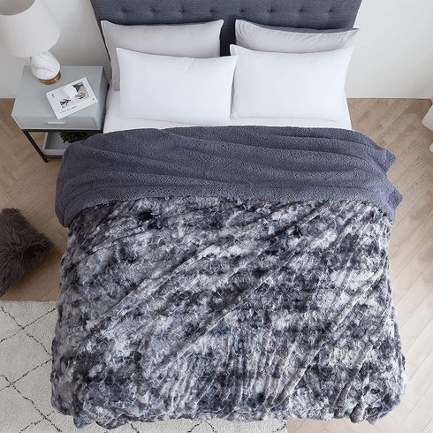 EHEYCIGA Faux Fur Sherpa Blanket Throw, Grey Tie-dye Fuzzy Plush Fluffy Soft Sherpa Fleece Throw Blanket for Sofa, Couch and Bed- 50x65 Inches