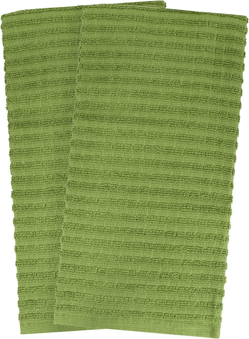 Ritz Royale Collection 100% Combed Terry Cotton, Highly Absorbent, Oversized, Kitchen Towel Set, 28" x 18", 2-Pack, Solid Cactus Green