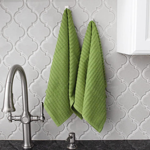 Ritz Royale Collection 100% Combed Terry Cotton, Highly Absorbent, Oversized, Kitchen Towel Set, 28" x 18", 2-Pack, Solid Cactus Green
