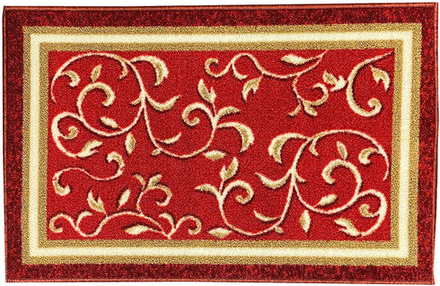 Stair Treads Non-Slip Landing Mat- Skid Resistant Rubber Back Landing Rug - Beautiful Design Landing Mat for Bottom of Stairs - Floormat - Doormat (20" x 30") Floral Red