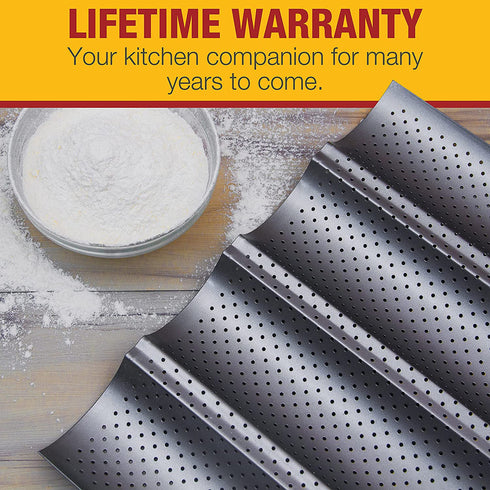 Baguette Pan for Baking - 15" x 13" Nonstick Perforated Italian Loaf Mold - Long French Bread Baker's Tray - Sourdough Roll Proof & Bake Rack by Eparé