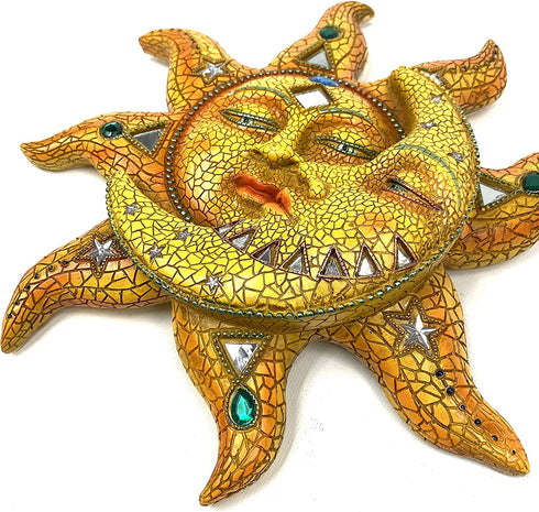 George S. Chen Imports Polyresin Orange Mosaic Face Sun with Yellow Mosaic Moon, 13"
