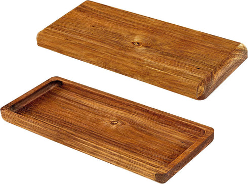 Strova Wood Serving Platters and Charcuterie Trays, Set of 2, Rustic Wooden Servers with Raised Edge, Serve Cheese, Sushi, Holiday Snacks, and More