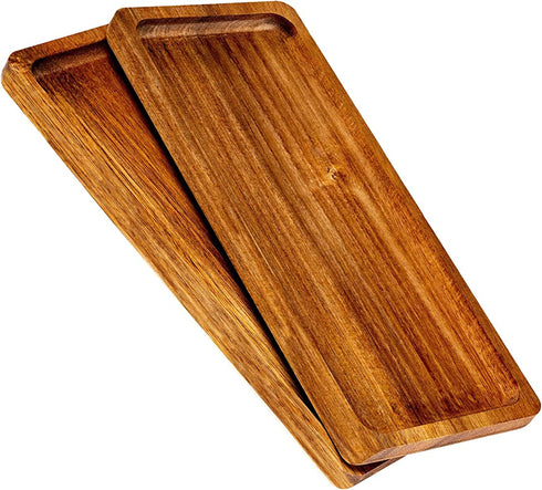 Strova Wood Serving Platters and Charcuterie Trays, Set of 2, Rustic Wooden Servers with Raised Edge, Serve Cheese, Sushi, Holiday Snacks, and More